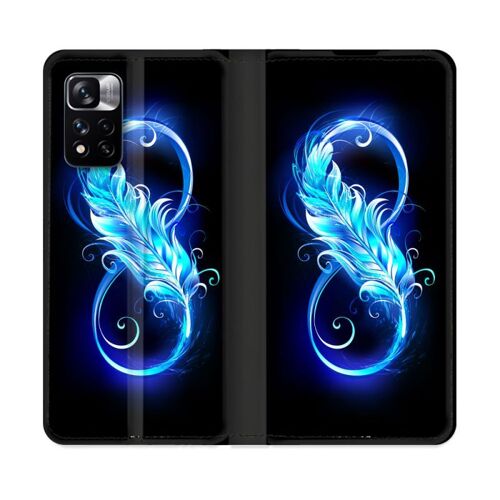 Housse Cuir Portefeuille Pour Xiaomi Redmi Note 11 Pro / 11 Pro 5g Texture Plume Infini Bleu