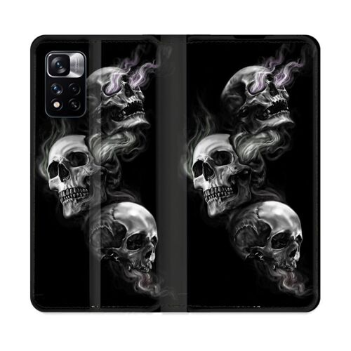 Housse Cuir Portefeuille Pour Xiaomi Redmi Note 11 Pro / 11 Pro 5g Tete De Mort Triple