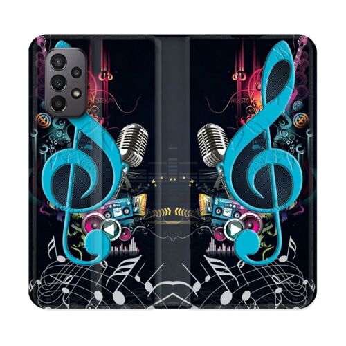 Housse Cuir Portefeuille Pour Samsung Galaxy A23 5g Musique Cle Sol Bleu