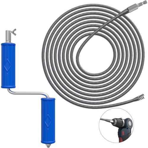 JEXNOVASHOP-Furet Deboucheur Canalisation 10 m, diamètre 6 mm, spirale de nettoyage de canalisations, spirale de nettoyage avec adaptateurs électriques et manuels, tige de nettoyage de tuyaux en spir