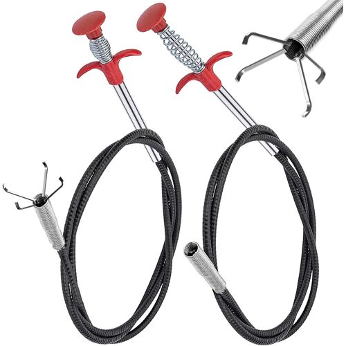 JEXNOVASHOP-2 Pièces Pince Telescopique Flexible 200 cm/90 cm Furet Deboucheur Canalisation Evier Furet Plomberie Douche Pince à Griffe Nettoyeur De Drain Cleaner Unblocker Pour Cuisine Salle De Bain