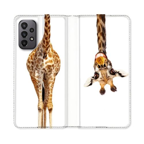 Housse Cuir Portefeuille Pour Samsung Galaxy A23 5g Animal Girafe Blanche