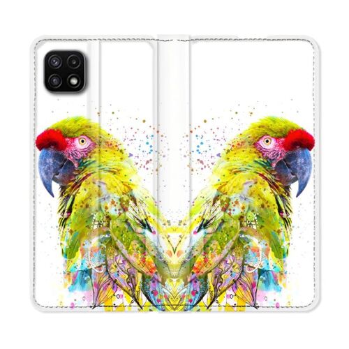 Housse Cuir Portefeuille Pour Samsung Galaxy A22 5g Animal Perroquet Jaune