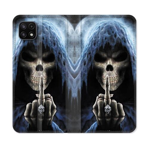 Housse Cuir Portefeuille Pour Samsung Galaxy A22 5g Tete De Mort Doigt