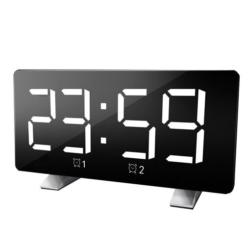 Réveil Polyphonique Double Réveil LED Grand écran Horloge électronique, Blanc