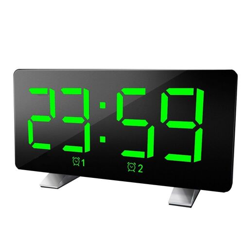 Réveil Polyphonique Double Réveil LED Horloge électronique à Grand écran,Vert