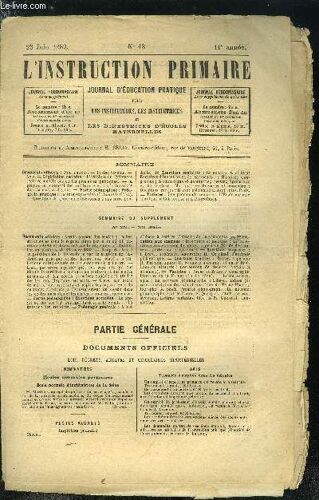 L Instruction Primaire 11e Année N° 43 - Nomination, Postes Vacants, L Article 3 Du Règlement Scolaire Modèle Des Écoles Primaires Publiques, A Propos Du Logement Des Instituteurs Et Des Institutrices(...)