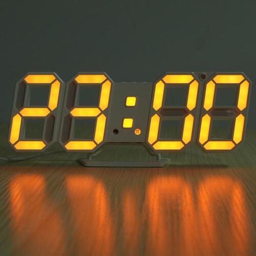 Horloge murale numérique LED 3D Réveil Horloge stéréo USB Capteur de lumière automatique intégré, Orange Rouge