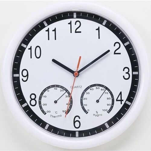 Horloge murale moderne silencieuse de 10 '' 10 pouces avec thermomètre et hygromètre pour le bureau de cuisine à domicile