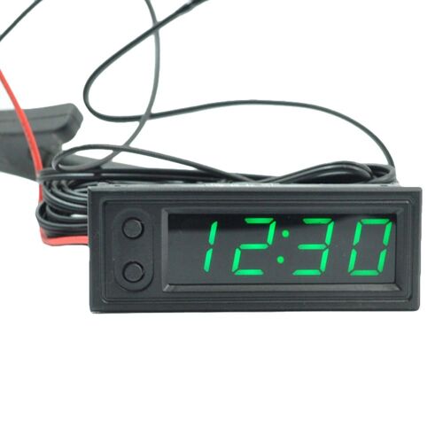 Haute Précision 3 en 1 Horloge de Voiture Thermomètre Lumineux Voltmètre Température de Voiture Batterie Tension Moniteur Panneau Mètre DC 12V Horloge,Vert