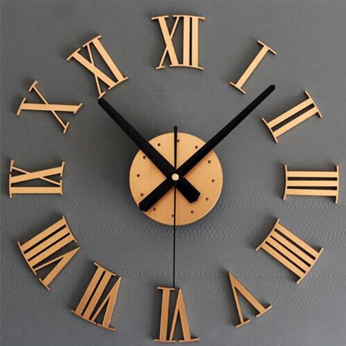 DIY Grande Horloge Murale Miroir Surface Autocollant Style Moderne Décoration De La Maison Design,Or