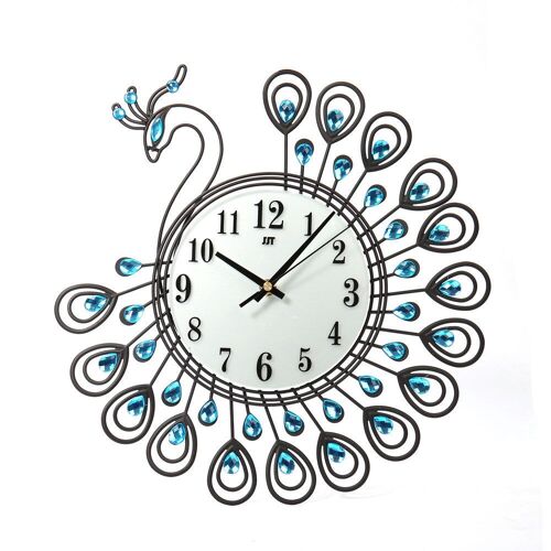 Horloge murale numérique en métal de luxe en forme de paon de style européen de 37 cm