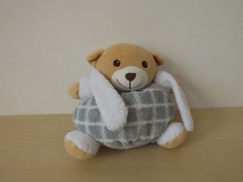 Peluche Doudou Ours Boule Gris Blanc Nounours