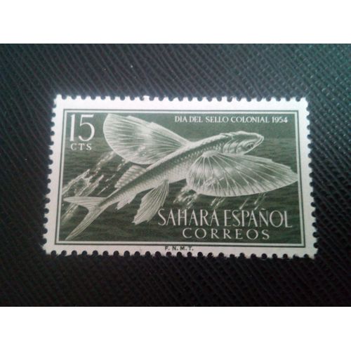 Timbre Sahara Espagnol Y T 105 Poisson Volant À Ailes Miroirs (Hirundichthys Speciliger) 1954 ( 031206 )