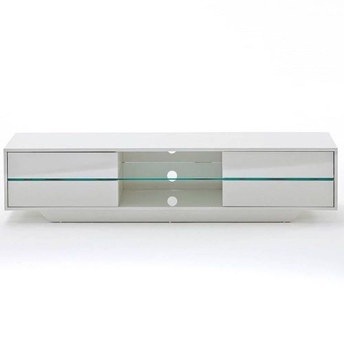Meuble Tv Design Bosco 4 Tiroirs Finition Laqée Blanc Brillant Éclairage Led Intégré