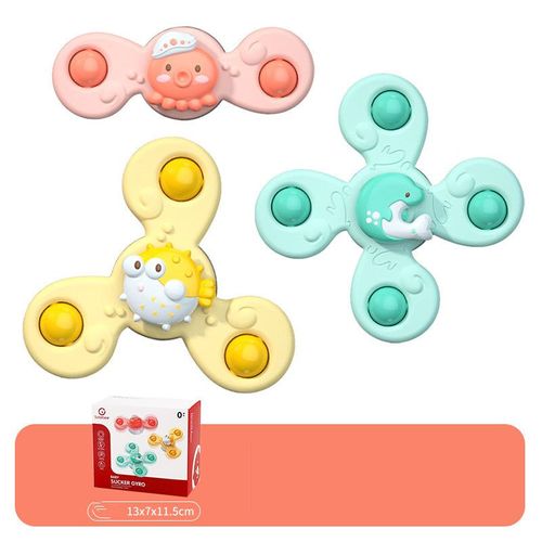 3pcs Jouets À Ventouse, Pour Bébé, Rotatifs De La Série Ocean, Dauphin, Poisson-Globe, Calmar Jouets À Ventouse