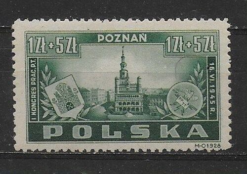 Pologne 1945 : Congres Des Employes Des P.T.T. À Poznan : Hotel De Ville De Poznan : Timbre Neuf * Cote 30 Euros