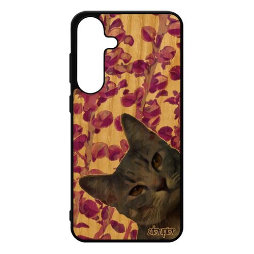 Coque Pour S25+ Plus Bois Naturel Silicone Chat Tpu Rose Housse Design Animaux Case Sm-S936b/Ds Plante Mobile Lol Cat Pour Samsung Galaxy