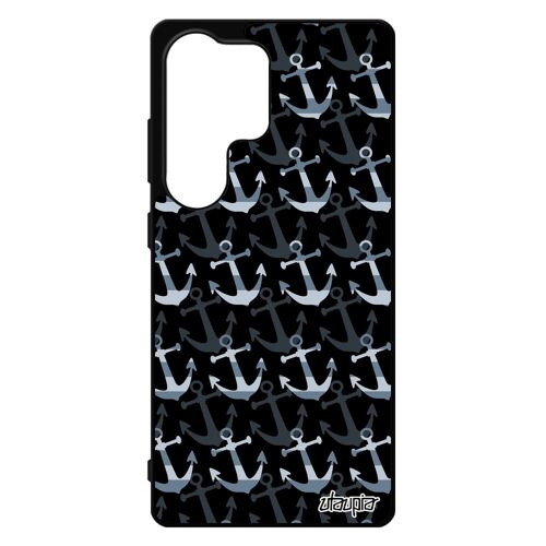 Coque Pour Galaxy S25 Ultra Silicone Ancre Imprim¿ Graphique Art Tapisserie Rigide Gris Marini¿Re Telephone Vintage Housse Etui Pour Samsung