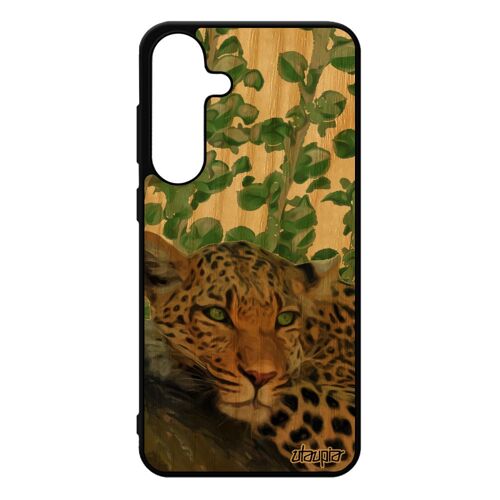 Coque Bois Silicone Leopard Guepard Jaguar Pour Galaxy S25+ Plus Sauvage Telephone Case Design Predateur Nature Animal Fauve Etui Pour Samsung