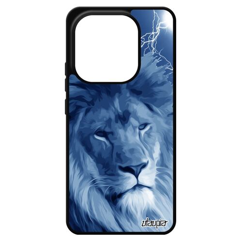 Coque Pour Xiaomi Redmi Note 14 4g Europe Silicone Lion De Protection Orage Animal Fauve Savane Lionne Bleu Design Mobile Eclair Roi Etui