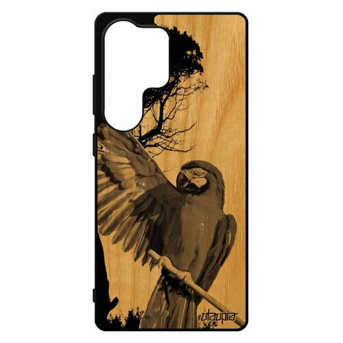 Coque Pour Galaxy S25 Ultra Bois Silicone Perroquet Perruche Animal Animaux Gris Arbre Sm-S938b/Ds Portable Rigide Made In France Pour Samsung
