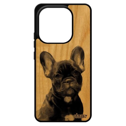 Coque En Bois Silicone Pour Xiaomi Redmi Note 14 4g Europe Chien Gris Dessin Bulldog Mignon Portable Chiot Etui Animaux Jolie Design De