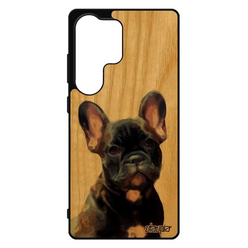 Coque S25 Ultra En Bois Silicone Chien Nature Portable 4g Animaux Bulldog Francais Animal Etui Solide Mignon Chiot De Pour Samsung Galaxy