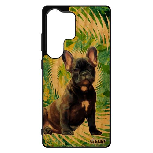 Coque Chien S25 Ultra En Bois Naturel Veritable Silicone Pas Cher Mandala Bulldog 4g Animal Vert Texture Housse Canin Pour Samsung Galaxy