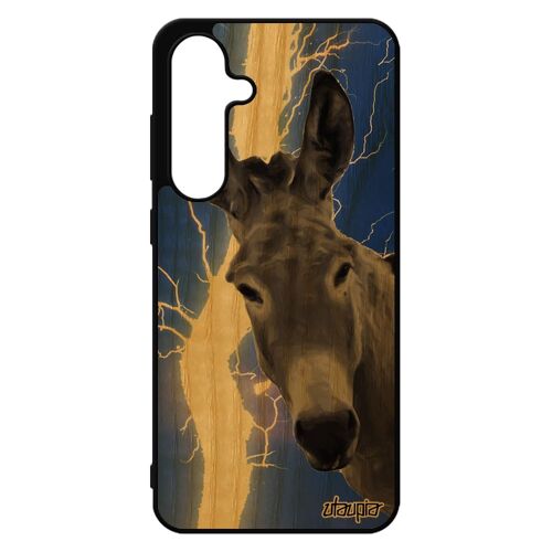 Coque Pour Samsung S24 Fe Bois Silicone Ane Mulet Foudre Orage Portable Eclair Animal Housse Design Tetu Anesse Bourrique Original Pour Galaxy