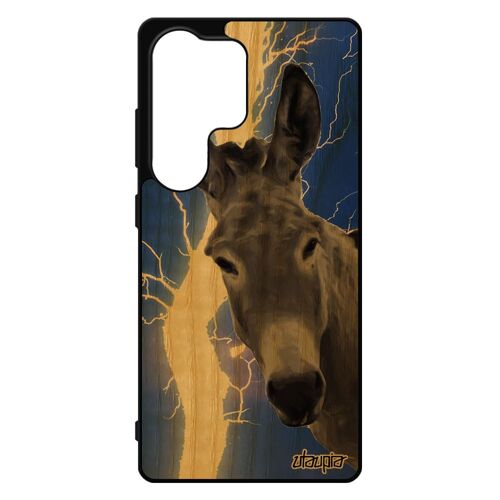 Coque Pour Samsung S25 Ultra Vrai Bois Silicone Ane Etui Eclair Bourrique Foudre Orage 4g Souple Housse Original Tetu Anesse Mulet Pour Galaxy