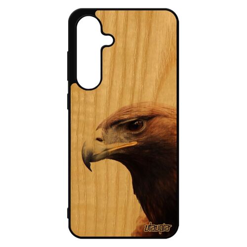 Coque Aigle Pour Samsung Galaxy S24 Fe En Bois Silicone Animaux Smartphone Design De Protection Oiseau Rapace Animal Noir Made In France