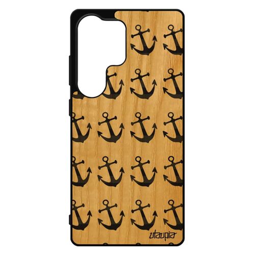 Coque Pour Samsung S25 Ultra Bois Silicone Ancre Sm-S938e Symbole Gris Fr¿Ne Design 4g Femme Rayure De Bateau De Protection Pour Galaxy
