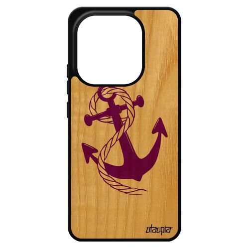 Coque bois silicone pour Xiaomi Redmi Note 14 4G Europe ancre gel corde personnalis¿ marini¿re femme ray¿ marine antichoc chaine noeud de