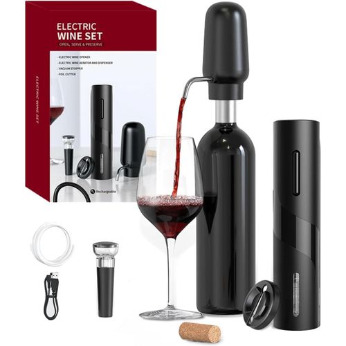 TIANYI-Tire bouchon electrique rechargeable 4 en 1 ouvre bouteille electrique cadeau homme femme vec câble de chargement, décapsuleur professionnel électrique de Vin pour les amateurs vin cadeau mais