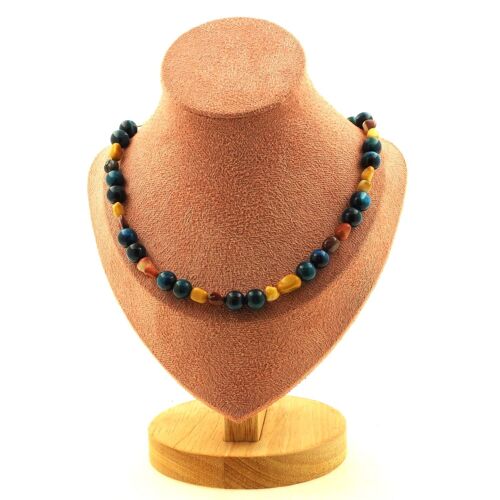 Collier Perles Mookaite D'australie + Oeil De Tigre Bleu Clair 8 Mm Collier Femmes, Hommes. Taille Personnalisable.