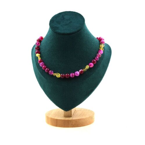 Collier Perles Agate Craquelé Fuchsia 8 Mm + Opale Jaune D'australie Collier Femmes, Hommes. Taille Personnalisable.