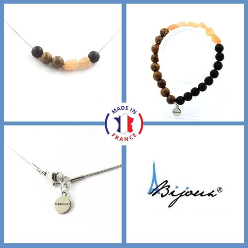 Parure Bijoux Bracelet Collier Perles Pierre De Soleil De Tanzanie + Taille Personnalisable.