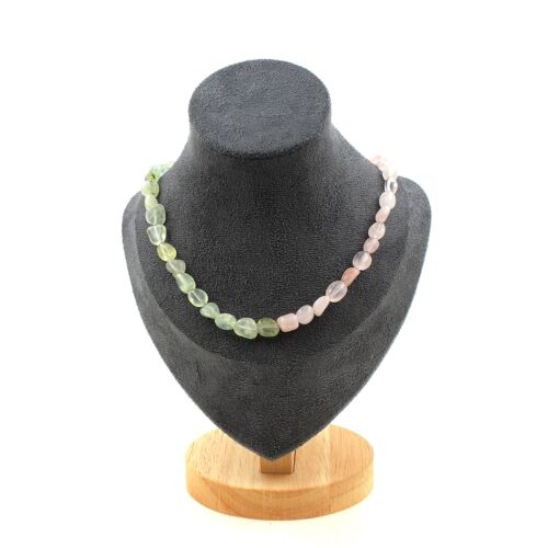 Collier Perles Prehnite Du Canada + Quartz Rose Du Brésil Chaine En Collier Femmes, Hommes. Taille Personnalisable.