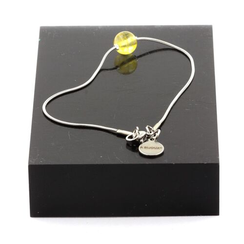 Bracelet En Acier Inoxydable 1 Perle Citrine 8 Mm. Fabriqué En France.