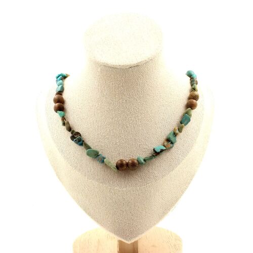 Collier Perles Turquoise Africaine D'afrique Du Sud + Bois 8 Mm Chaine Taille Personnalisable.