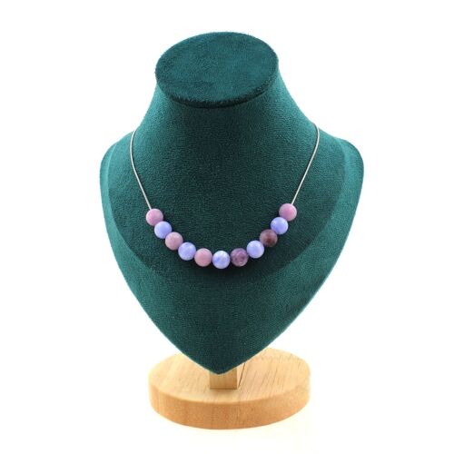 Collier 11 Perles Agate Crazy Lace Bleu + Mica Violet Mat 8 Mm Chaine Collier Femmes, Hommes. Taille Personnalisable.
