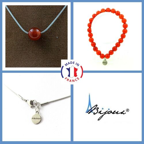 Parure Bijoux Bracelet Collier 1 Perle Cornaline D'uruguay 8 Mm. Taille Personnalisable.