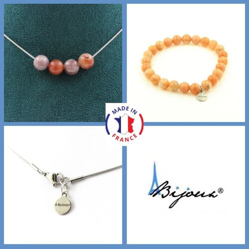 Parure Bijoux Bracelet Collier 4 Perles Pierre De Soleil D'afrique Taille Personnalisable.