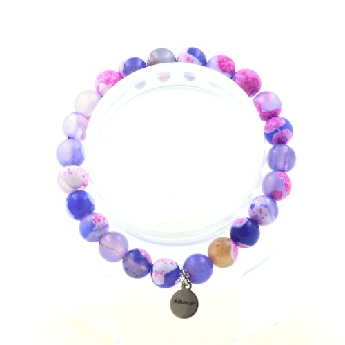 Bracelet Perles Agate Veines De Dragon Fuchsia Et Bleu 8 Mm. Fabriqué En France. Taille Personnalisable.
