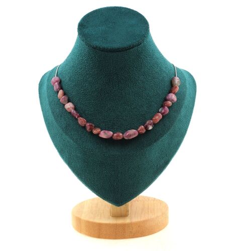 Collier 20 Perles Tourmaline Rubellite Du Brésil + Rubis Du Brésil Collier Femmes, Hommes. Taille Personnalisable.