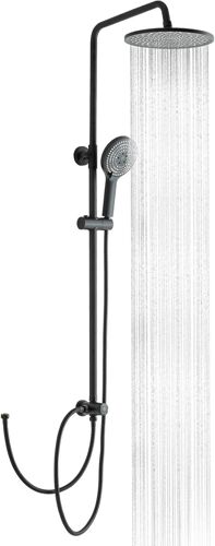 Ensemble de Douche, Colonne de Douche Noir sans Robinetterie,25cm Pommeau de Douche Pluie Ronde, Avec Tuyau Douche 1,6m et Barre de Douche Réglable en Hauteur
