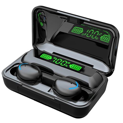 Écouteurs Bluetooth Multifonction HiFi Stéréo Contrôle Tactile Écouteurs Sans Fil avec Affichage Numérique LED Noir Noir