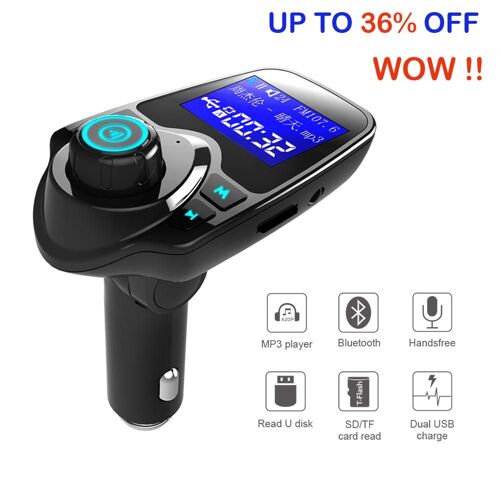 transmetteur fm bluetooth pour voiture, kit de modulateur fm 12V, chargeur de voiture 2 USB