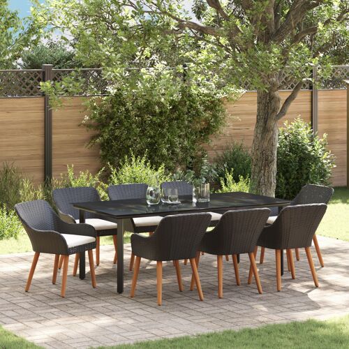 Vidaxl Ensemble De Salle À Manger Jardin 9 Pièces Noir Poly Rattan